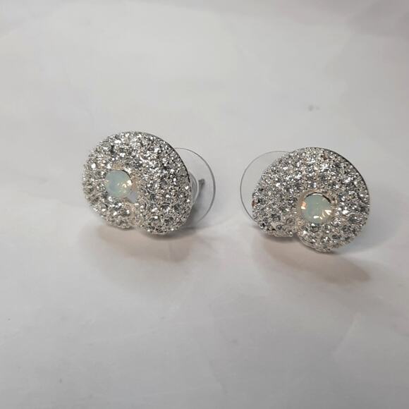 Silver Pave Crystal Button Earrings - Picture 1 of 5